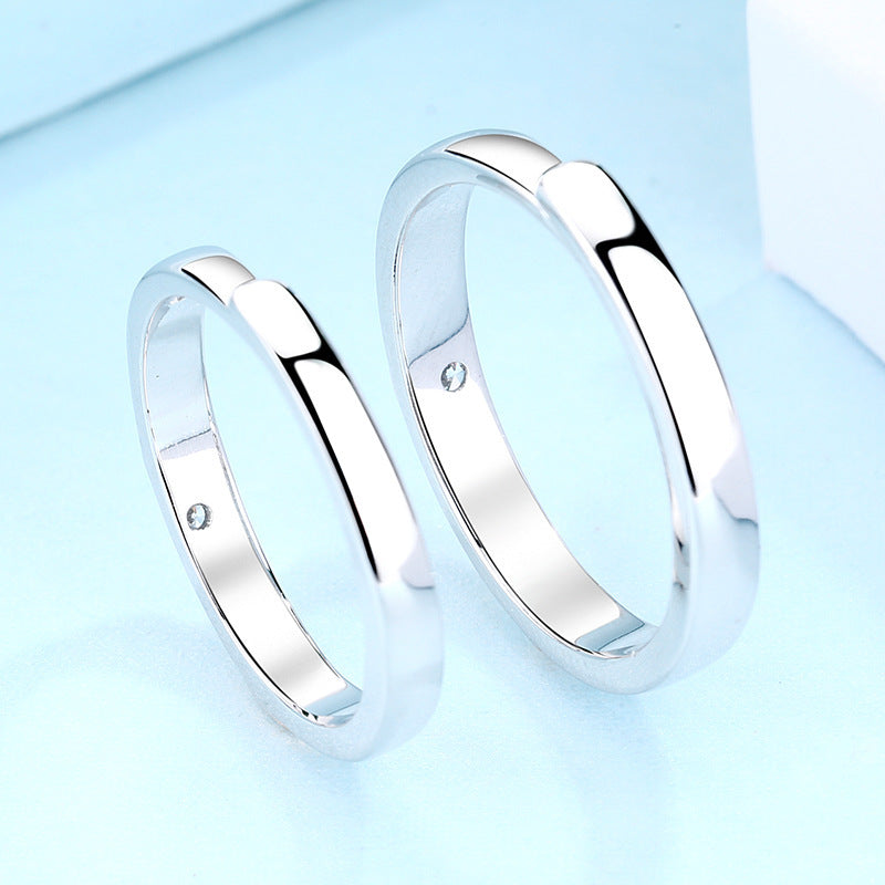 Sterling Silver Geometric Couple Ring Diamond Wedding Bands Matching Promise Rings for Him and Her Free Return