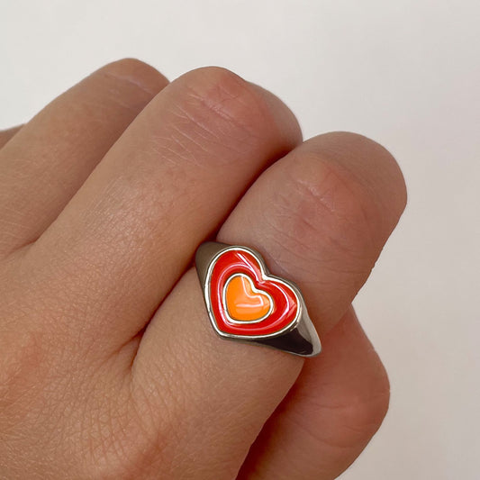 Unisex Alloy Ring Heart Shape Dripping Oil Geometric Ring Retro Metal Pattern Stitching Ring Green Trendy Ring