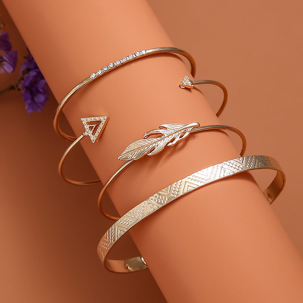 Unisex Leaf Bracelet Set Fashion Design Alloy Electroplated Finish Artificial Gem Inlay Leaf Row Elegant Accessory