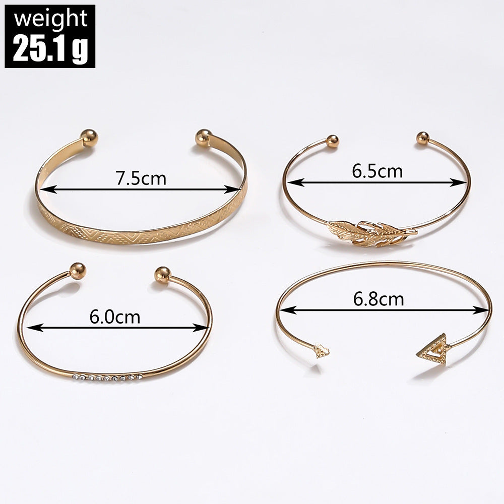 Unisex Leaf Bracelet Set Fashion Design Alloy Electroplated Finish Artificial Gem Inlay Leaf Row Elegant Accessory