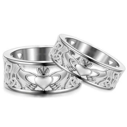 Womens Silver Plated Heart Shaped Engagement Ring Hand Holding Design Elegant Gift For Her Gemstone Inlay Glow