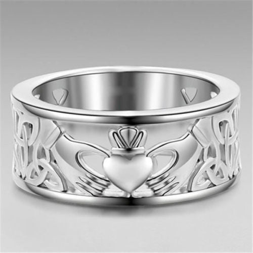 Womens Silver Plated Heart Shaped Engagement Ring Hand Holding Design Elegant Gift For Her Gemstone Inlay Glow