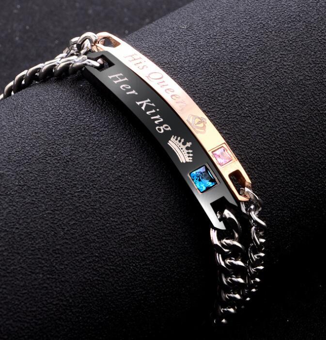 Couple Bracelets Matching Set Heart Alloy Jewelry For Him And Her Queen And King Crown Rose Gold Gift For Gold