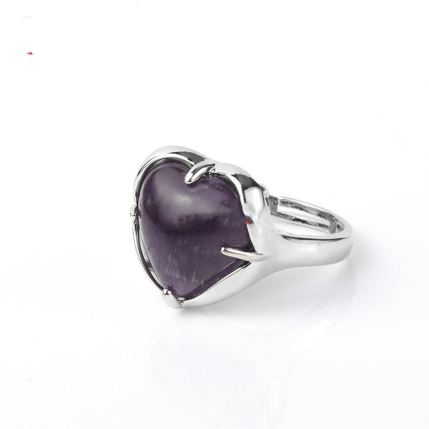 Ladies Natural Crystal Heart Ring Adjustable Dainty Gemstone Jewelry For Her Gift For Special Occasion Forever
