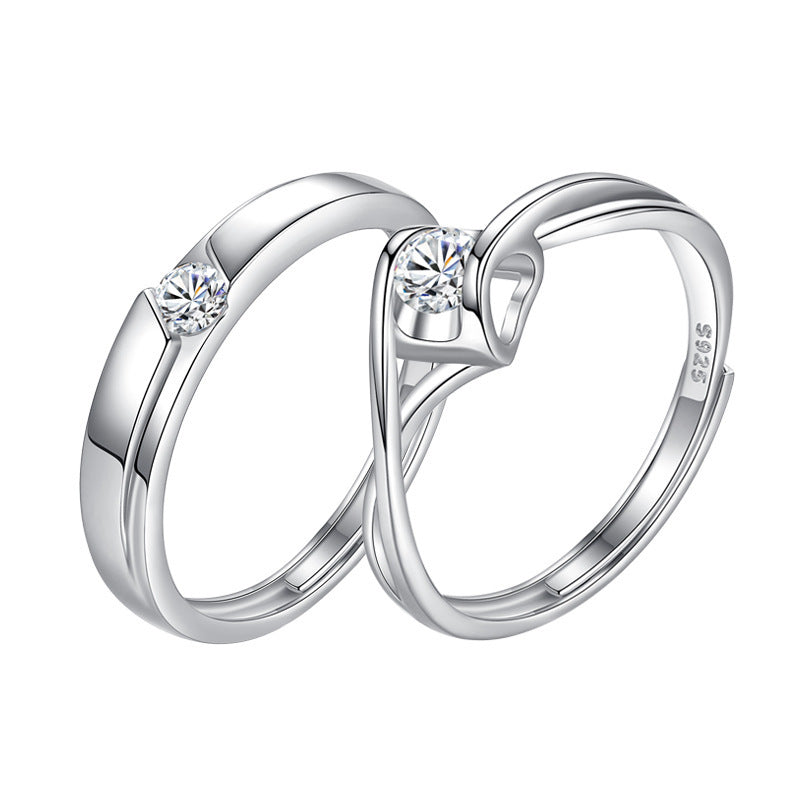 Sterling Silver Couple Set Adjustable Opening His And Hers Matching Rings For Wedding Anniversary Or Valentines