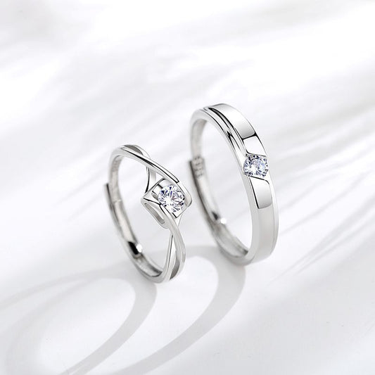 Sterling Silver Couple Set Adjustable Opening His And Hers Matching Rings For Wedding Anniversary Or Valentines