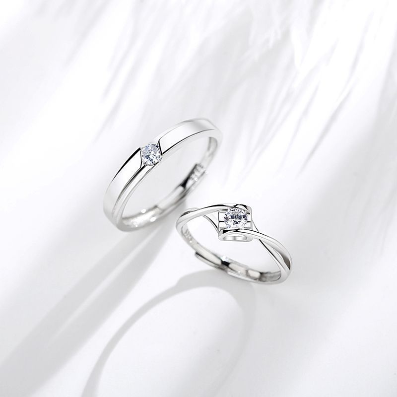 Sterling Silver Couple Set Adjustable Opening His And Hers Matching Rings For Wedding Anniversary Or Valentines