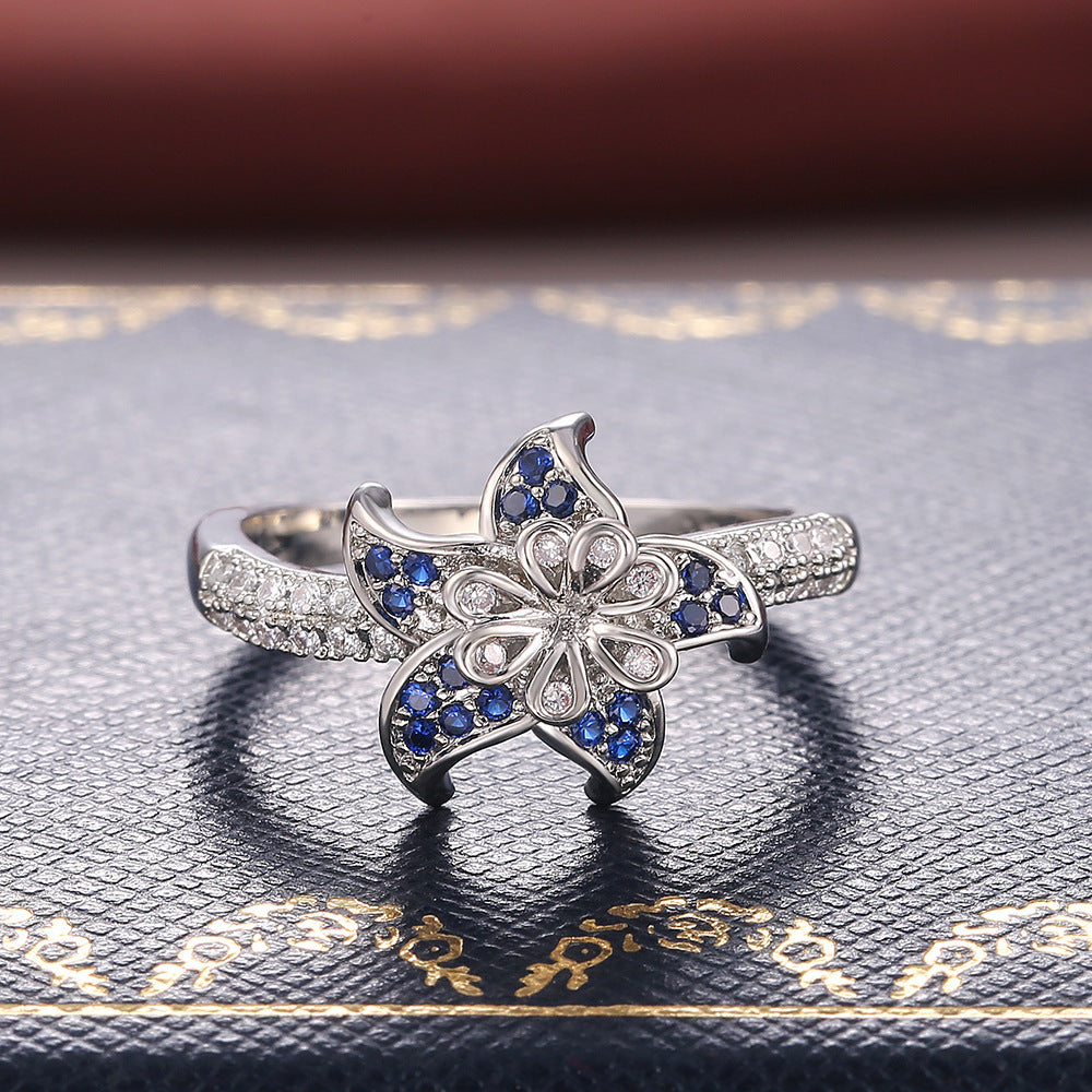 Mandala Flower Ring White Zircon Gold Plated Elegant Ring