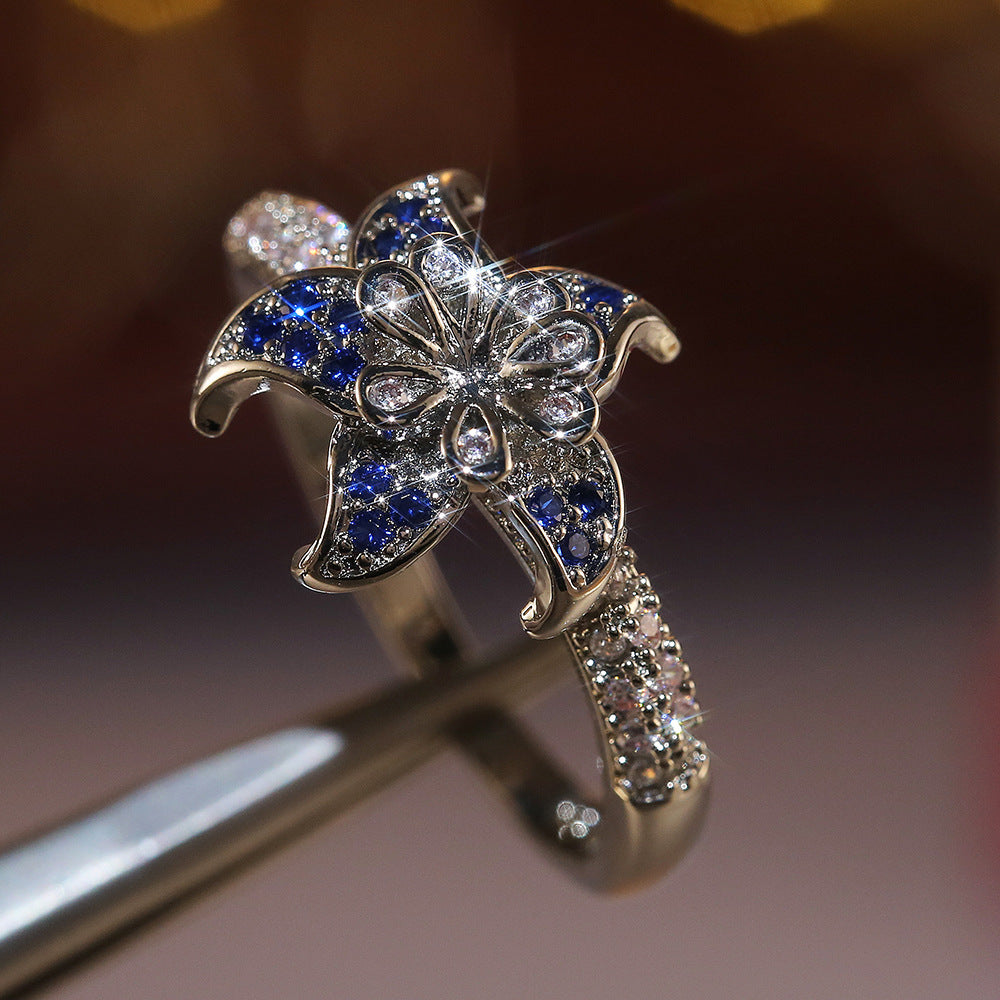 Mandala Flower Ring White Zircon Gold Plated Elegant Ring