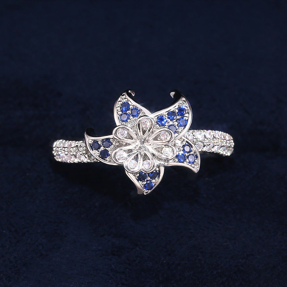 Mandala Flower Ring White Zircon Gold Plated Elegant Ring