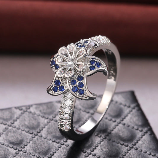 Mandala Flower Ring White Zircon Gold Plated Elegant Ring