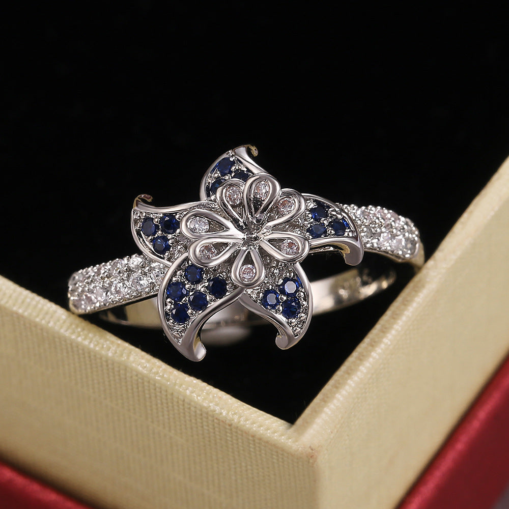 Mandala Flower Ring White Zircon Gold Plated Elegant Ring