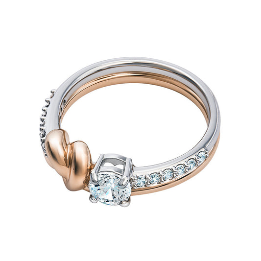 Womens Heart Shaped Ring With Lux Artificial Gems Silver Finish Alloy Knot Design Elegant Jewelry Gift For Her