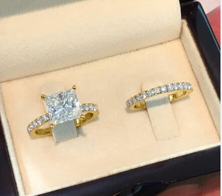 Womens Cushion Cut Wedding Engagement Ring Set Sterling Silver 925 Inlaid Stones Gems Bridal Band With Sparkle