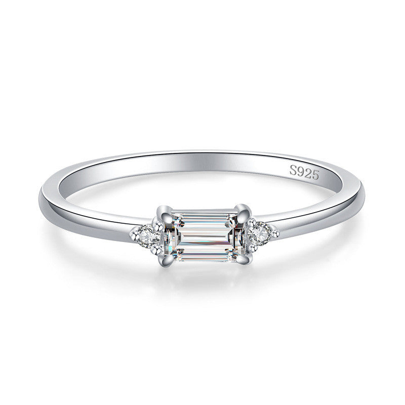 Sterling Silver Ring Geometry Imitation Tourmaline Accent