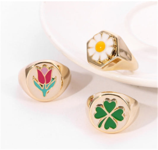Alloy Flower Ring Tulip Daisy Design Fashion Jewelry
