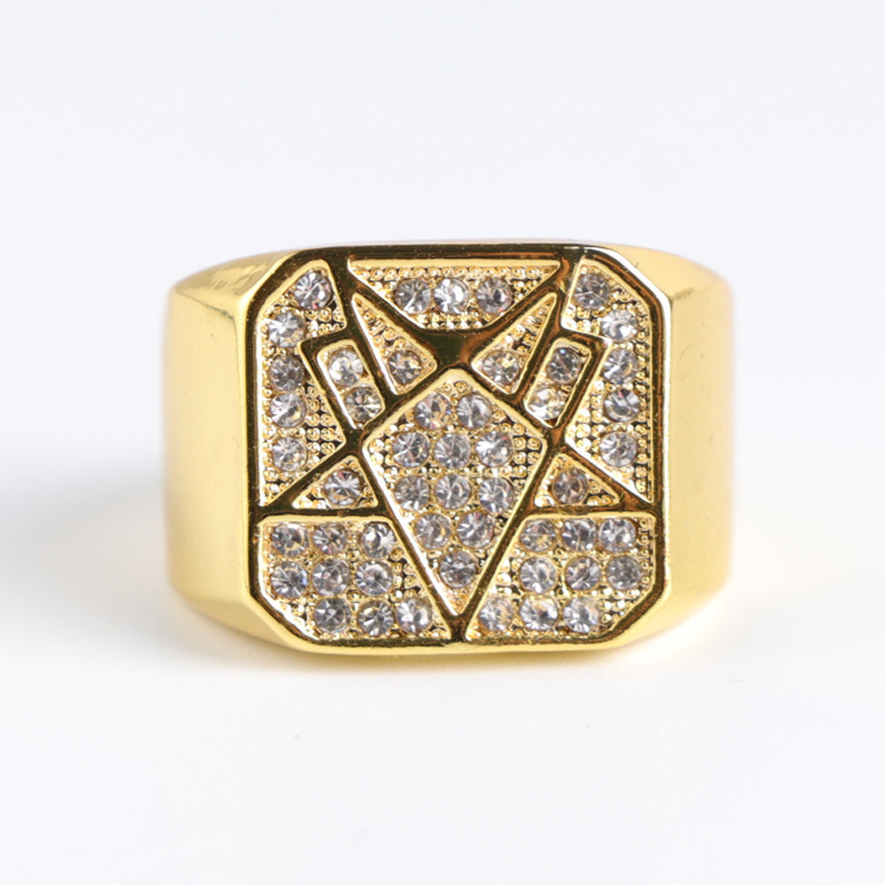 Mens Gold Ring Shining Mysterious Pattern Fashion Geometric Ring Electroplated Metal European Style Casual Wear