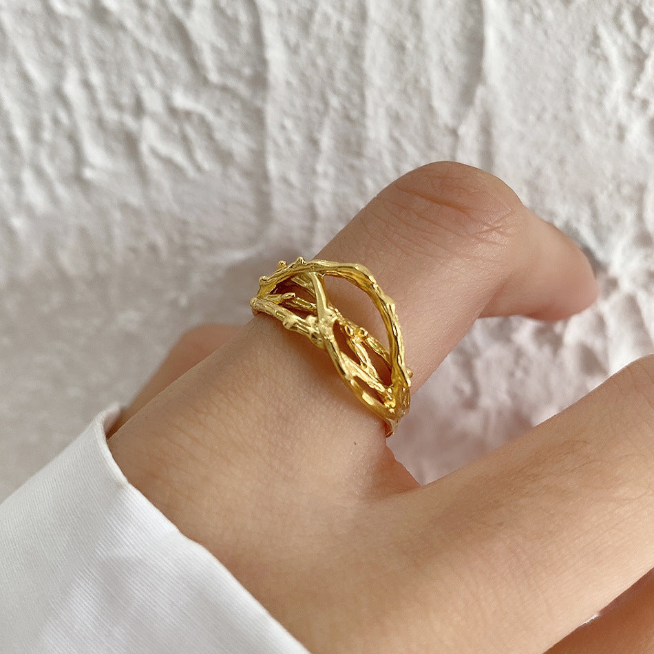 Womens Silver Ring Inlaid Irregular Texture Fashion Ring French Inspired Korean Style Jewelry Silvery Inlay Design