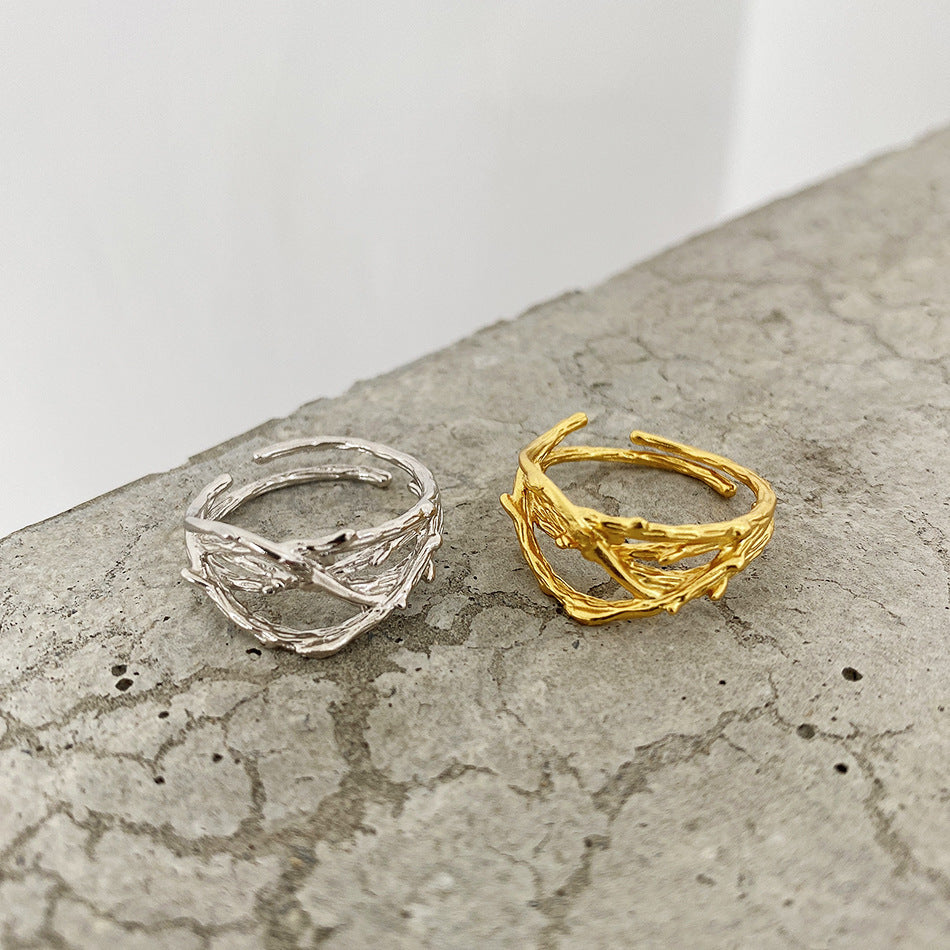 Womens Silver Ring Inlaid Irregular Texture Fashion Ring French Inspired Korean Style Jewelry Silvery Inlay Design