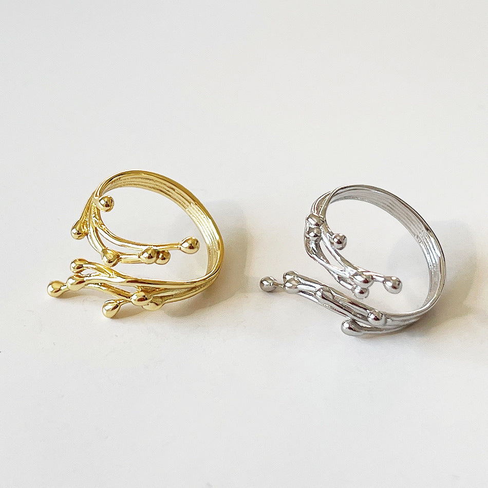 Sterling Silver Ring Korean Floral Design Ring Electroplated Finish Irregular Branch Flower Ring For Women Silver
