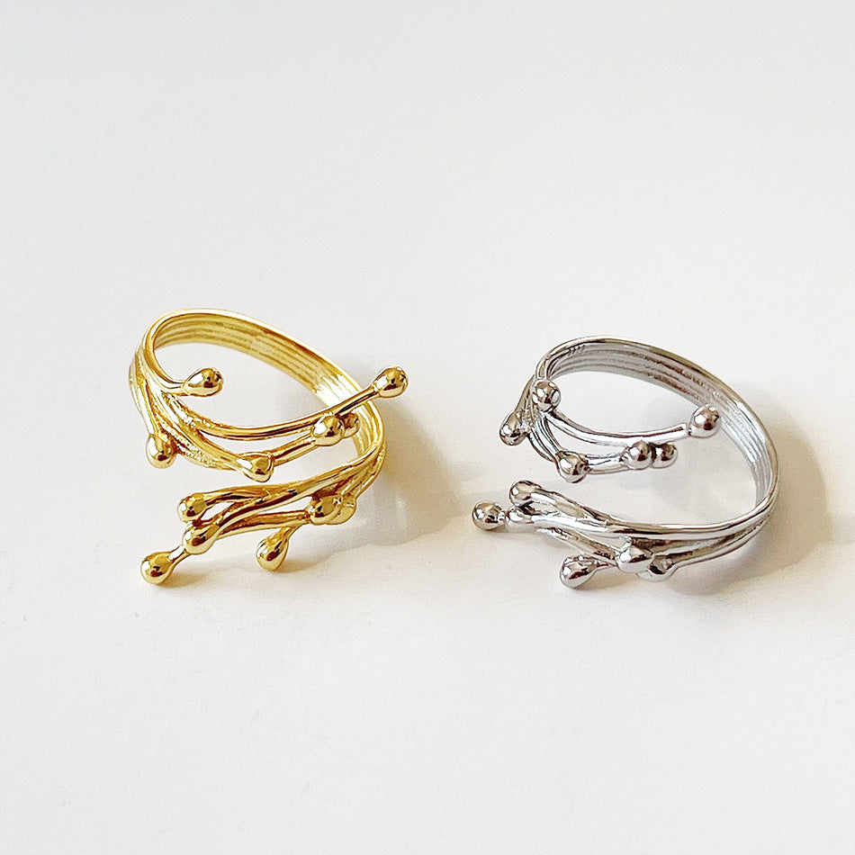 Sterling Silver Ring Korean Floral Design Ring Electroplated Finish Irregular Branch Flower Ring For Women Silver