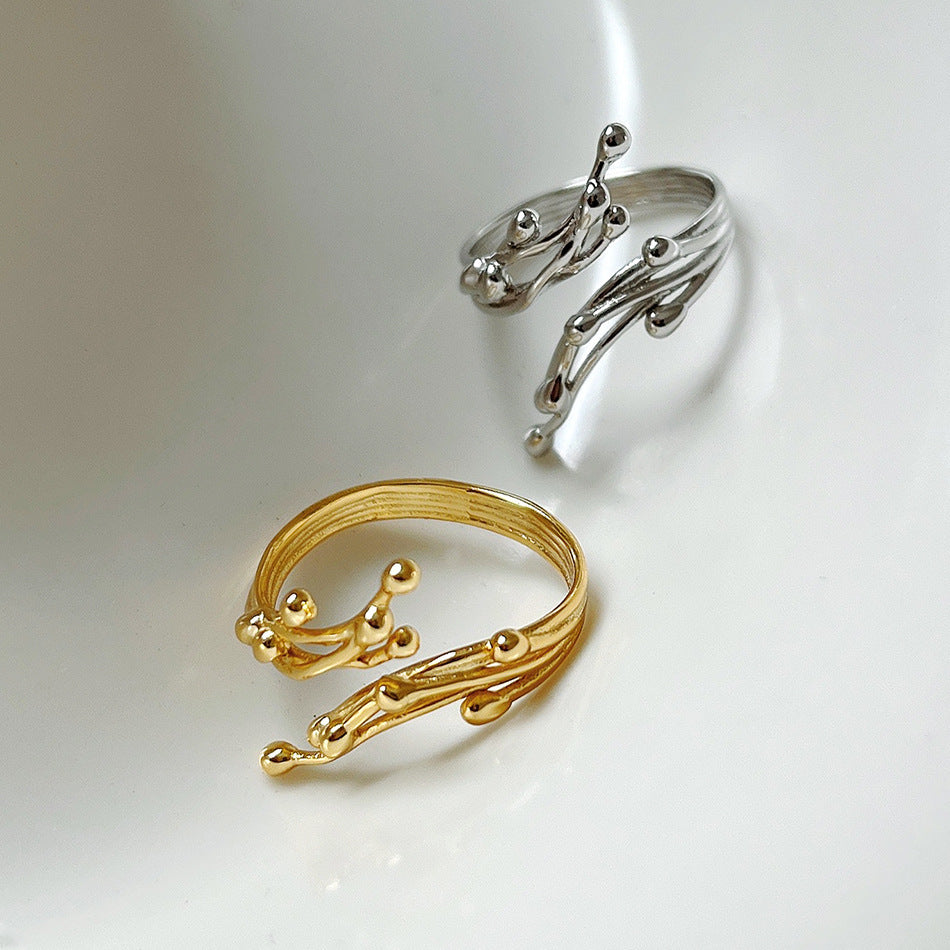 Sterling Silver Ring Korean Floral Design Ring Electroplated Finish Irregular Branch Flower Ring For Women Silver