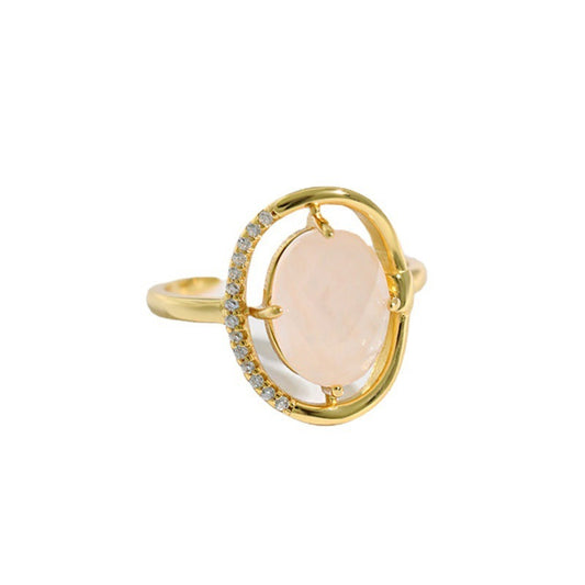 Women's 925 Sterling Silver Crystal Peach Blossom Ring Geometric Floral Retro Style Jewelry Elegant Jewel Ring
