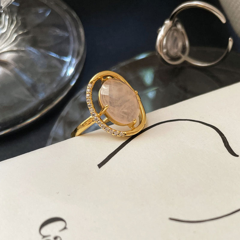 Women's 925 Sterling Silver Crystal Peach Blossom Ring Geometric Floral Retro Style Jewelry Elegant Jewel Ring