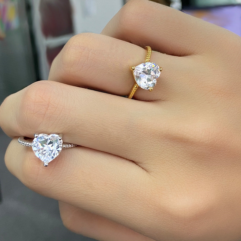 Peach Heart Zircon Ring For Women Copper Inlaid Gold Heart Shaped Jewelry European Style Mosaic Zircon Sparkle