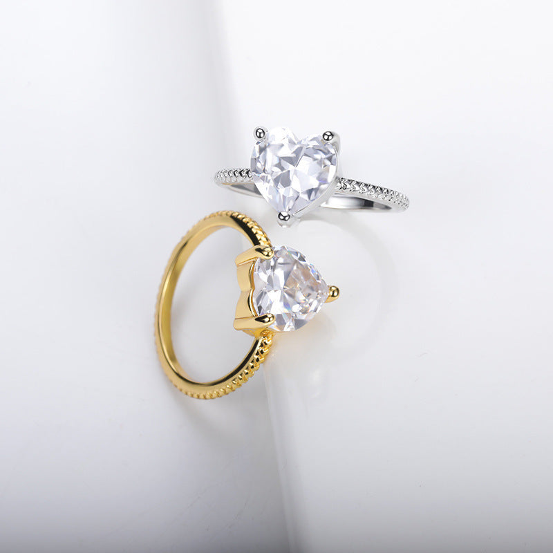 Peach Heart Zircon Ring For Women Copper Inlaid Gold Heart Shaped Jewelry European Style Mosaic Zircon Sparkle