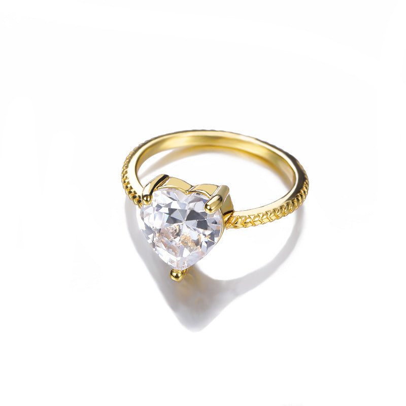 Peach Heart Zircon Ring For Women Copper Inlaid Gold Heart Shaped Jewelry European Style Mosaic Zircon Sparkle