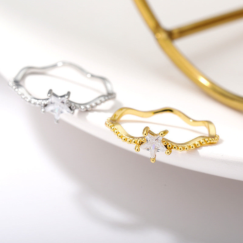 Copper Wedding Ring With Gold Inlaid Star Design And Wave Pattern Ideal Anniversary Gift For Her Jewelry Gifts