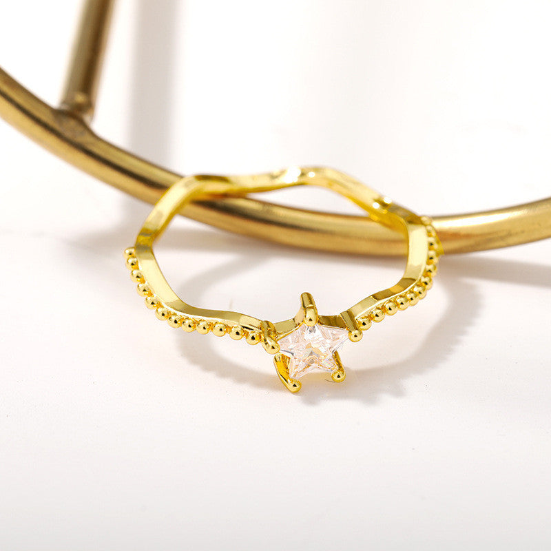 Copper Wedding Ring With Gold Inlaid Star Design And Wave Pattern Ideal Anniversary Gift For Her Jewelry Gifts