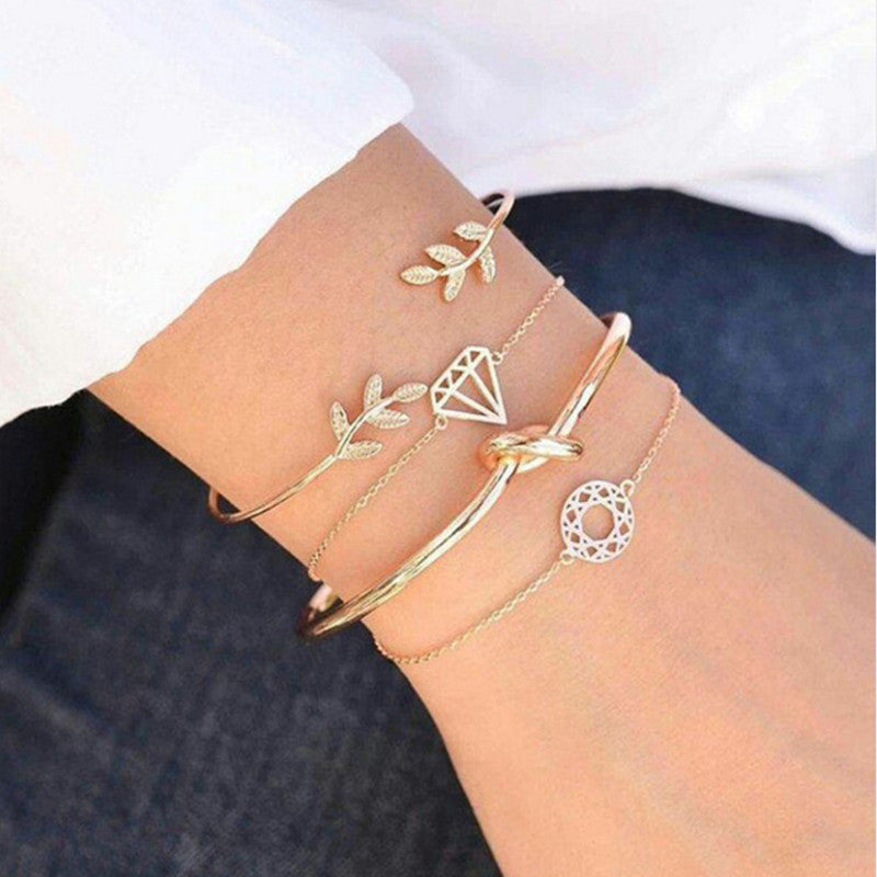Geometric Knotted Circle Diamond Arrow Bracelet For Women Fashion Jewelry Gift Gold Color Ornament Sparkle Gem