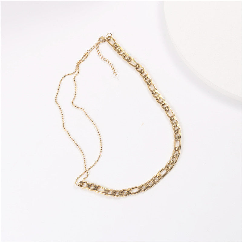 Womens Metal Mix And Match Stitching Necklace European Round Bead Clavicle Chain Electroplated Golden Finish Fashion