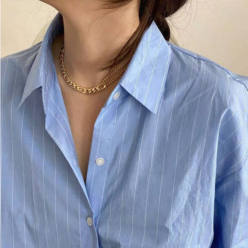 Womens Metal Mix And Match Stitching Necklace European Round Bead Clavicle Chain Electroplated Golden Finish Fashion