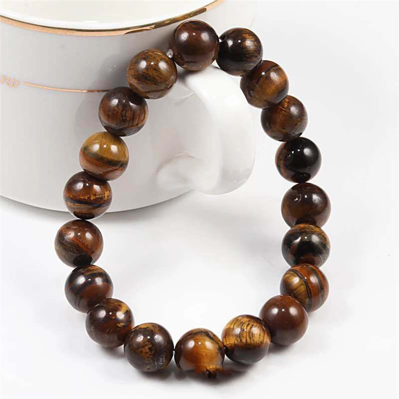 Unisex Natural Stone Beaded Bracelet Matte Black Frosted Tiger Eye Lava Stone Citrine Ethnic Style Jewelry Collection