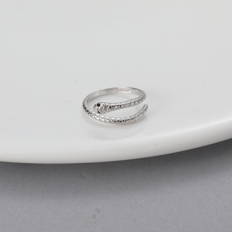 Sterling Silver Snake Ring With Diamond Accents Serpentine Opening Adjustable Band Jewelry For Women Gift Idea