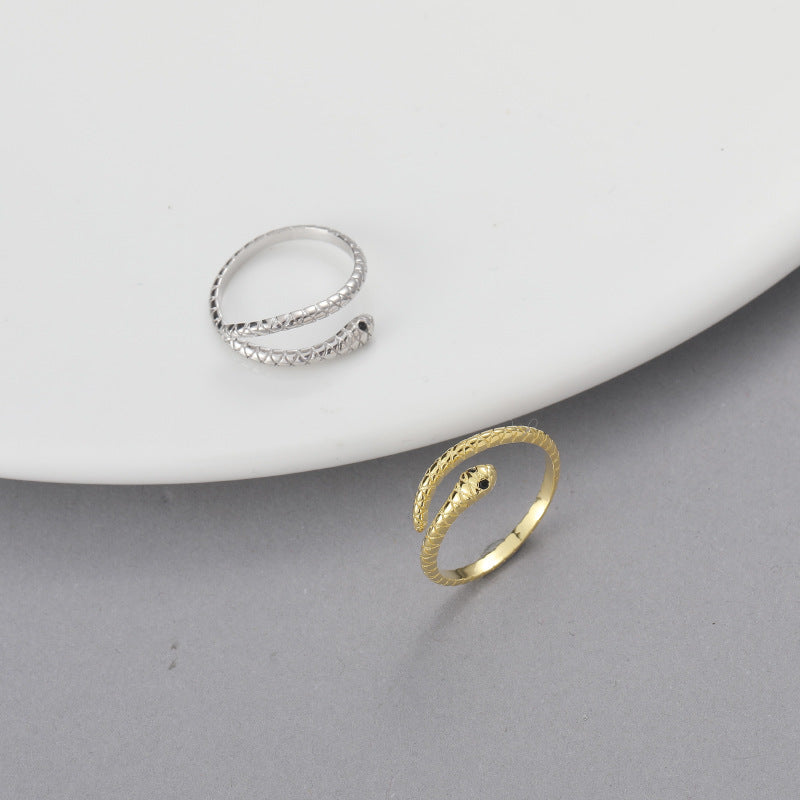 Sterling Silver Snake Ring With Diamond Accents Serpentine Opening Adjustable Band Jewelry For Women Gift Idea
