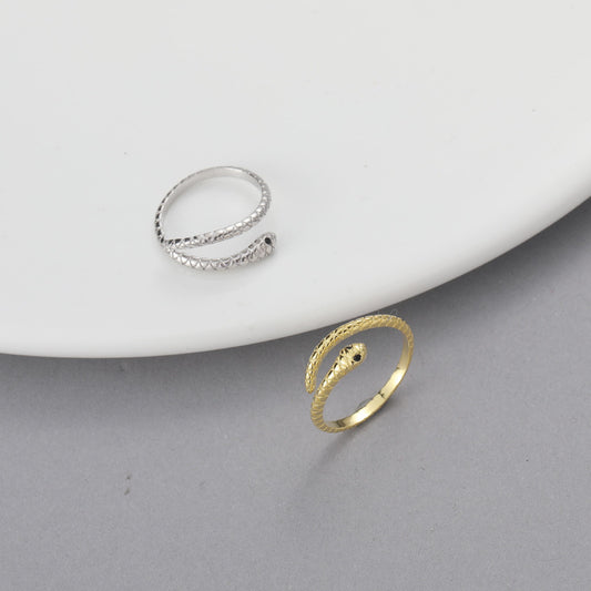Sterling Silver Snake Ring With Diamond Accents Serpentine Opening Adjustable Band Jewelry For Women Gift Idea