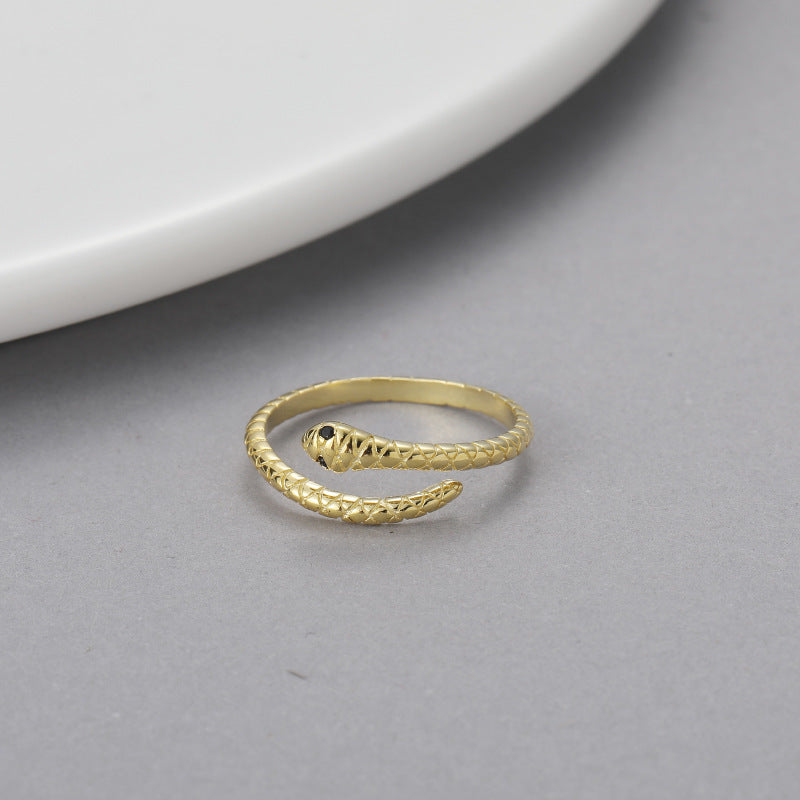 Sterling Silver Snake Ring With Diamond Accents Serpentine Opening Adjustable Band Jewelry For Women Gift Idea