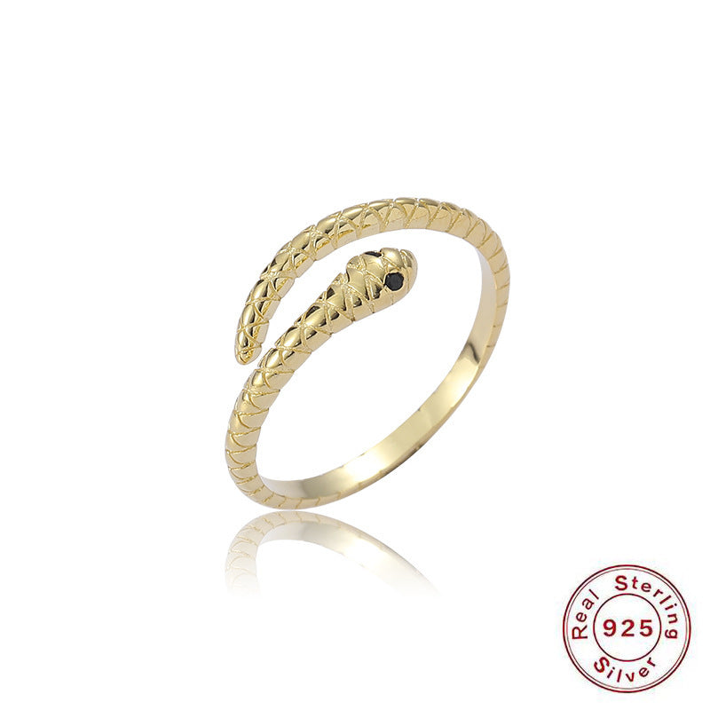 Sterling Silver Snake Ring With Diamond Accents Serpentine Opening Adjustable Band Jewelry For Women Gift Idea