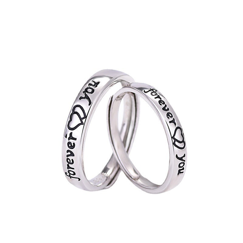 Love Heart Shaped Couple Rings Set 925 Silver Epoxy Japanese Korean Style Men And Women Matching Promise Rings