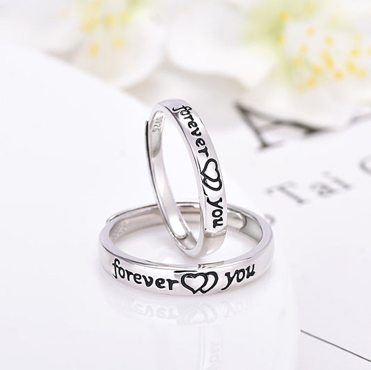 Love Heart Shaped Couple Rings Set 925 Silver Epoxy Japanese Korean Style Men And Women Matching Promise Rings