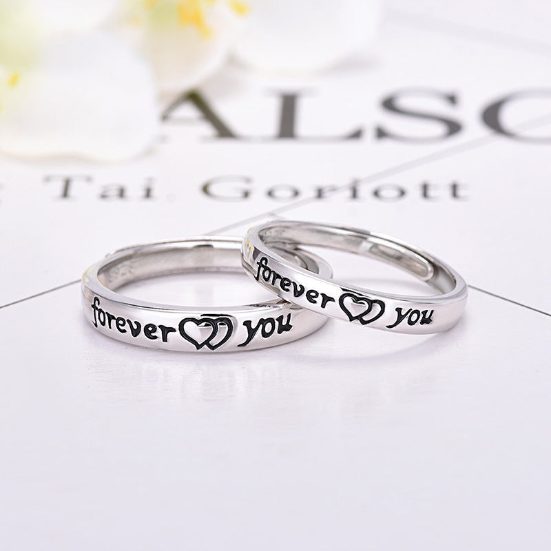 Love Heart Shaped Couple Rings Set 925 Silver Epoxy Japanese Korean Style Men And Women Matching Promise Rings