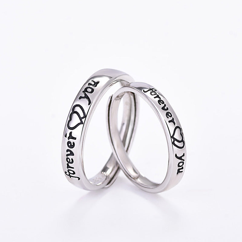 Love Heart Shaped Couple Rings Set 925 Silver Epoxy Japanese Korean Style Men And Women Matching Promise Rings
