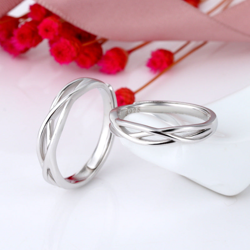 Couple Promise Rings Set For Him And Her Interweaving S925 Silver Wedding Bands Anniversary Jewelry For Lovers