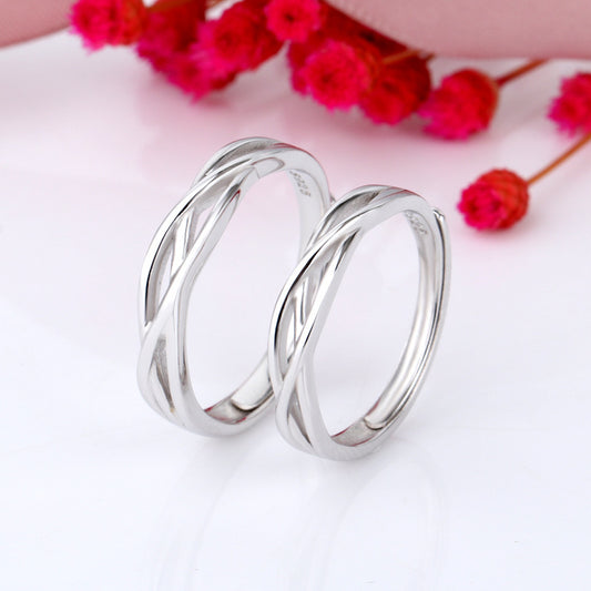 Couple Promise Rings Set For Him And Her Interweaving S925 Silver Wedding Bands Anniversary Jewelry For Lovers