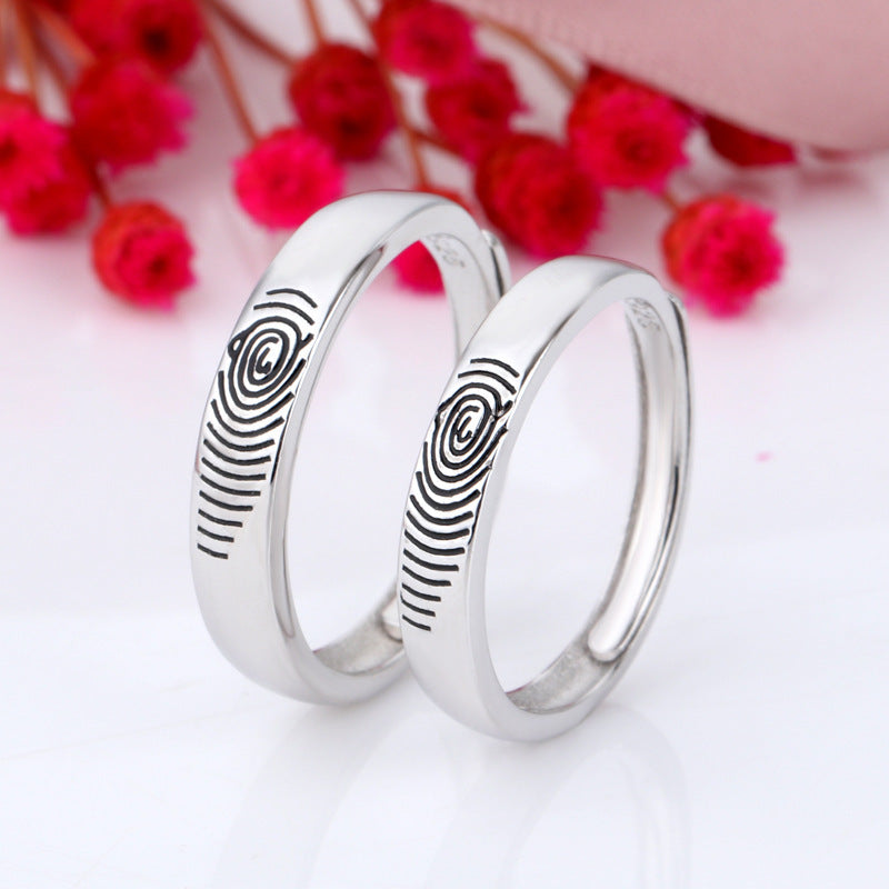Sterling Silver Couple Rings Fingerprint And Mouth Design His And Hers Fashion Rings 925 Matching Promise Ring Set