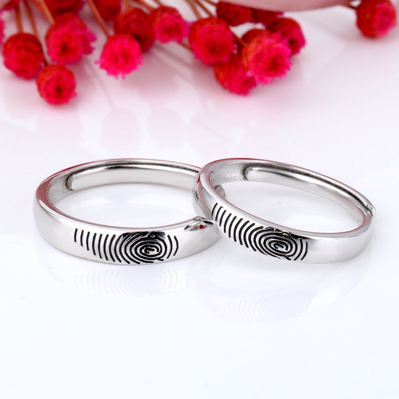Sterling Silver Couple Rings Fingerprint And Mouth Design His And Hers Fashion Rings 925 Matching Promise Ring Set